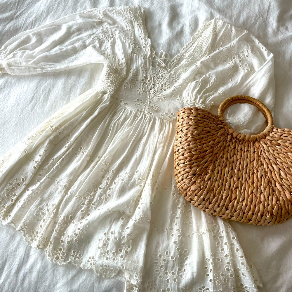 Free People white eyelet  peasant mini dress size M
